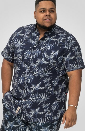 D555 Truro Hawaiian AOP Short Sleeve Button Down Collar Shirt Navy - Marškiniai - Marškiniai - 2XL-8XL