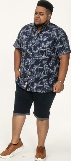 D555 Truro Hawaiian AOP Short Sleeve Button Down Collar Shirt Navy - Marškiniai - Marškiniai - 2XL-8XL