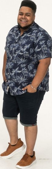 D555 Truro Hawaiian AOP Short Sleeve Button Down Collar Shirt Navy - Marškiniai - Marškiniai - 2XL-8XL