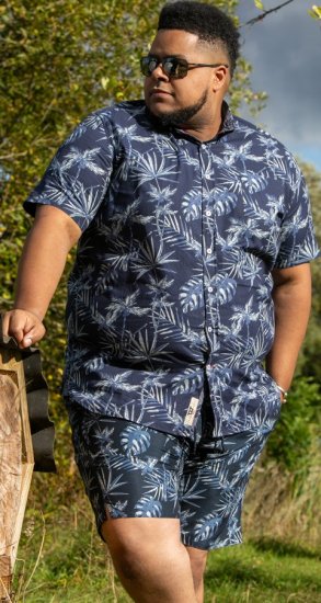 D555 Truro Hawaiian AOP Short Sleeve Button Down Collar Shirt Navy - Marškiniai - Marškiniai - 2XL-8XL