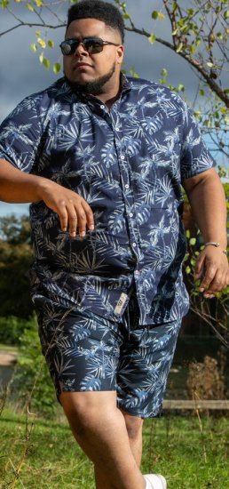 D555 Truro Hawaiian AOP Short Sleeve Button Down Collar Shirt Navy - Marškiniai - Marškiniai - 2XL-8XL