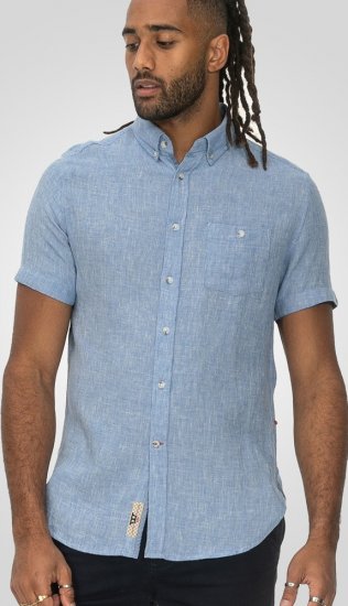 D555 Falmouth 1 Linen Mix Short Sleeve Shirt With Button Down Blue - Marškiniai - Marškiniai - 2XL-8XL