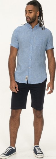 D555 Falmouth 1 Linen Mix Short Sleeve Shirt With Button Down Blue - Marškiniai - Marškiniai - 2XL-8XL