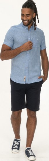 D555 Falmouth 1 Linen Mix Short Sleeve Shirt With Button Down Blue - Marškiniai - Marškiniai - 2XL-8XL