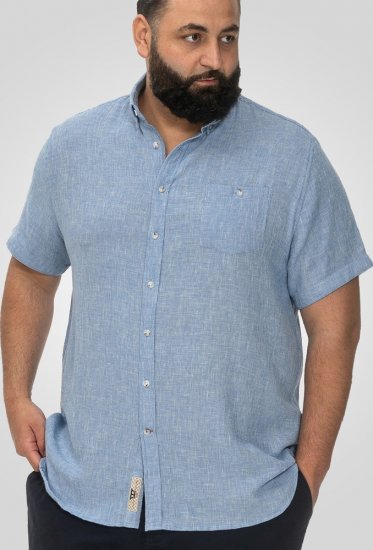 D555 Falmouth 1 Linen Mix Short Sleeve Shirt With Button Down Blue - Marškiniai - Marškiniai - 2XL-8XL