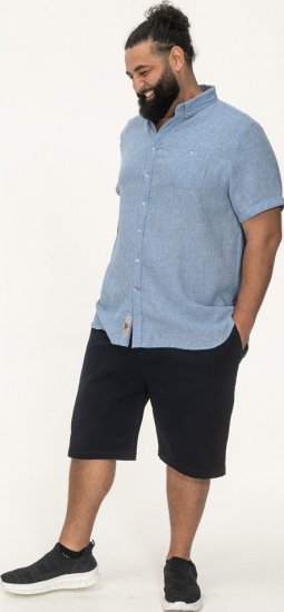 D555 Falmouth 1 Linen Mix Short Sleeve Shirt With Button Down Blue - Marškiniai - Marškiniai - 2XL-8XL