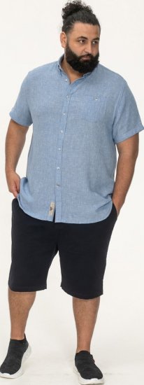 D555 Falmouth 1 Linen Mix Short Sleeve Shirt With Button Down Blue - Marškiniai - Marškiniai - 2XL-8XL