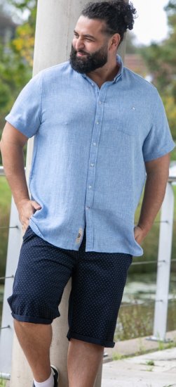 D555 Falmouth 1 Linen Mix Short Sleeve Shirt With Button Down Blue - Marškiniai - Marškiniai - 2XL-8XL