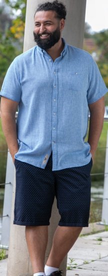 D555 Falmouth 1 Linen Mix Short Sleeve Shirt With Button Down Blue - Marškiniai - Marškiniai - 2XL-8XL