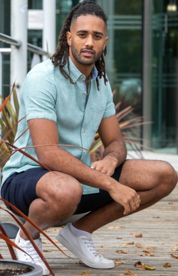 D555 Falmouth 2 Linen Mix Short Sleeve Shirt With Button Down Mint - Marškiniai - Marškiniai - 2XL-8XL