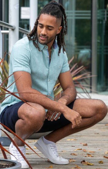 D555 Falmouth 2 Linen Mix Short Sleeve Shirt With Button Down Mint - Marškiniai - Marškiniai - 2XL-8XL