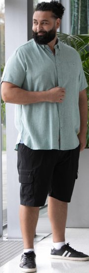 D555 Falmouth 2 Linen Mix Short Sleeve Shirt With Button Down Mint - Marškiniai - Marškiniai - 2XL-8XL