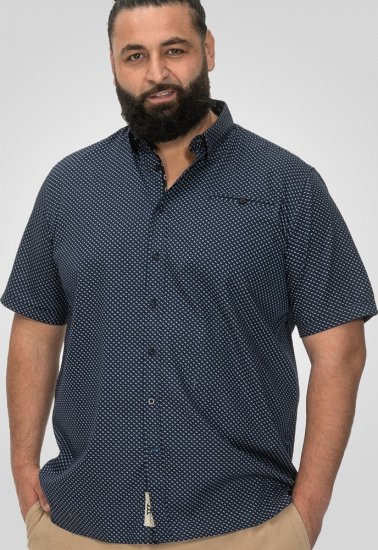 D555 Norwich Short Sleeve Micro AOP Shirt With Hidden Button Down Navy - Marškiniai - Marškiniai - 2XL-8XL