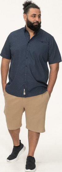D555 Norwich Short Sleeve Micro AOP Shirt With Hidden Button Down Navy - Marškiniai - Marškiniai - 2XL-8XL