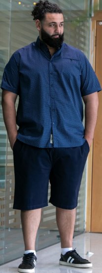 D555 Norwich Short Sleeve Micro AOP Shirt With Hidden Button Down Navy - Marškiniai - Marškiniai - 2XL-8XL