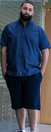 D555 Norwich Short Sleeve Micro AOP Shirt With Hidden Button Down Navy - Marškiniai - Marškiniai - 2XL-8XL