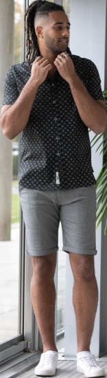 D555 Matlock Short Sleeve AOP Shirt With Hidden Button Down Black - Marškiniai - Marškiniai - 2XL-8XL