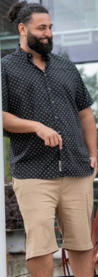 D555 Matlock Short Sleeve AOP Shirt With Hidden Button Down Black - Marškiniai - Marškiniai - 2XL-8XL