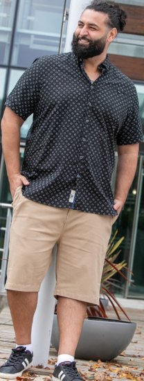 D555 Matlock Short Sleeve AOP Shirt With Hidden Button Down Black - Marškiniai - Marškiniai - 2XL-8XL