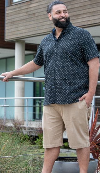 D555 Matlock Short Sleeve AOP Shirt With Hidden Button Down Black - Marškiniai - Marškiniai - 2XL-8XL