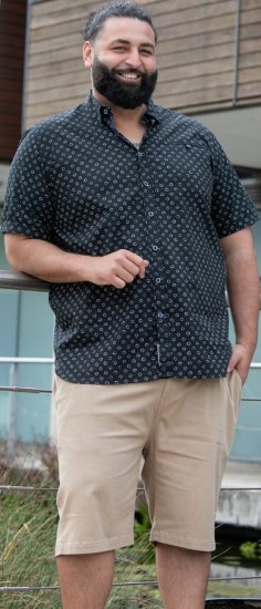 D555 Matlock Short Sleeve AOP Shirt With Hidden Button Down Black - Marškiniai - Marškiniai - 2XL-8XL