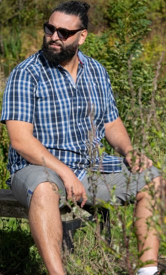 D555 Walsall Button Down Collar Short Sleeve Shirt Navy Shirt - Marškiniai - Marškiniai - 2XL-8XL