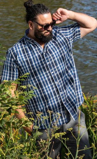 D555 Walsall Button Down Collar Short Sleeve Shirt Navy Shirt - Marškiniai - Marškiniai - 2XL-8XL