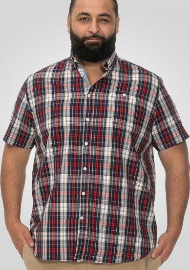 D555 Shields Button Down Collar Short Sleeve Shirt With Pocket Red Check - Marškiniai - Marškiniai - 2XL-8XL