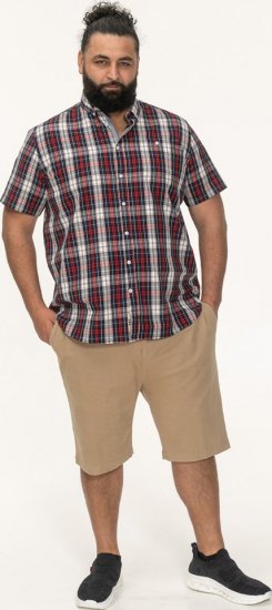 D555 Shields Button Down Collar Short Sleeve Shirt With Pocket Red Check - Marškiniai - Marškiniai - 2XL-8XL