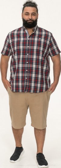 D555 Shields Button Down Collar Short Sleeve Shirt With Pocket Red Check - Marškiniai - Marškiniai - 2XL-8XL