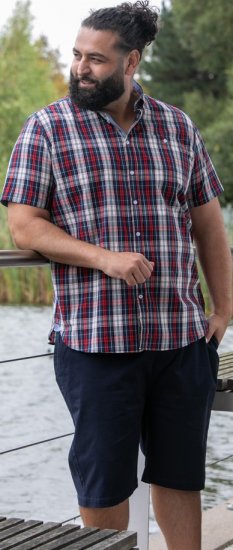 D555 Shields Button Down Collar Short Sleeve Shirt With Pocket Red Check - Marškiniai - Marškiniai - 2XL-8XL