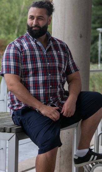 D555 Shields Button Down Collar Short Sleeve Shirt With Pocket Red Check - Marškiniai - Marškiniai - 2XL-8XL
