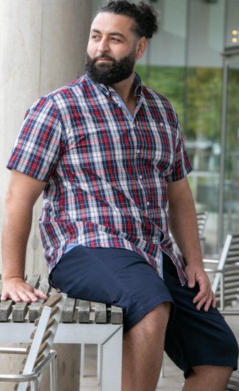 D555 Shields Button Down Collar Short Sleeve Shirt With Pocket Red Check - Marškiniai - Marškiniai - 2XL-8XL
