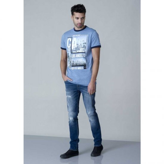 D555 Howie Fine Stripe T-shirt Blue - Marškinėliai - Marškinėliai - 2XL-14XL