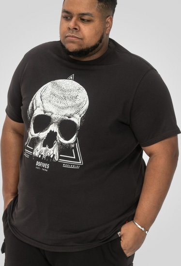 D555 Hucknall Skull Monochrome Printed Crew Neck T-shirt Washed Black - Marškinėliai - Marškinėliai - 2XL-14XL