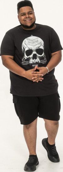 D555 Hucknall Skull Monochrome Printed Crew Neck T-shirt Washed Black - Marškinėliai - Marškinėliai - 2XL-14XL