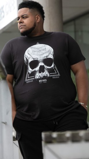 D555 Hucknall Skull Monochrome Printed Crew Neck T-shirt Washed Black - Marškinėliai - Marškinėliai - 2XL-14XL