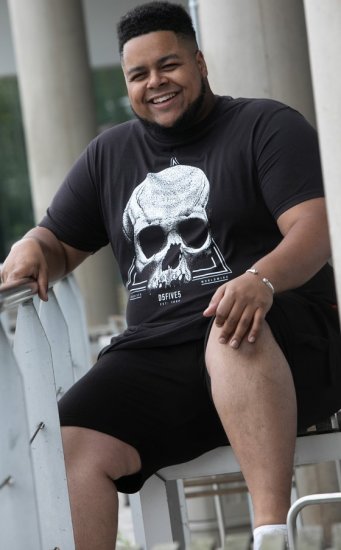 D555 Hucknall Skull Monochrome Printed Crew Neck T-shirt Washed Black - Marškinėliai - Marškinėliai - 2XL-14XL