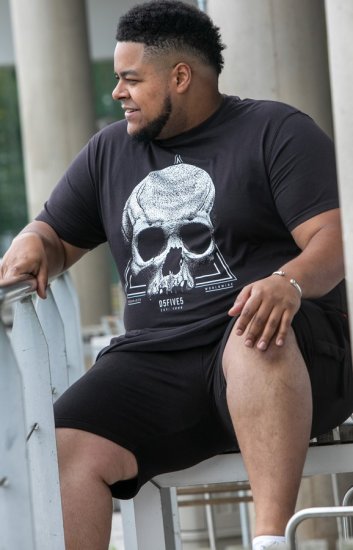 D555 Hucknall Skull Monochrome Printed Crew Neck T-shirt Washed Black - Marškinėliai - Marškinėliai - 2XL-14XL