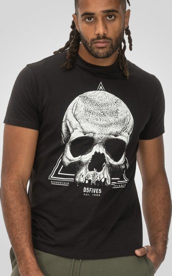 D555 Hucknall Skull Monochrome Printed Crew Neck T-shirt Washed Black - Marškinėliai - Marškinėliai - 2XL-14XL