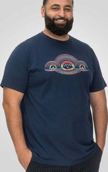D555 Cheltenham Record With Reflection Printed T-shirt French Navy - Marškinėliai - Marškinėliai - 2XL-14XL
