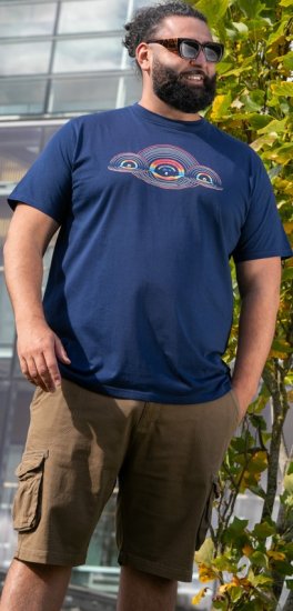 D555 Cheltenham Record With Reflection Printed T-shirt French Navy - Marškinėliai - Marškinėliai - 2XL-14XL