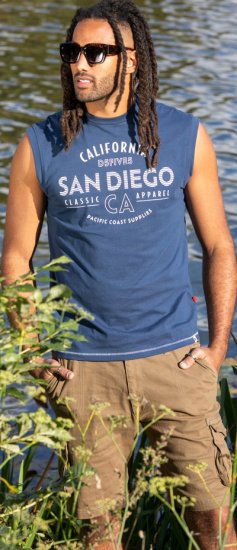 D555 Havant San Diego Printed Sleeveless T-Shirt French Navy - Marškinėliai - Marškinėliai - 2XL-14XL