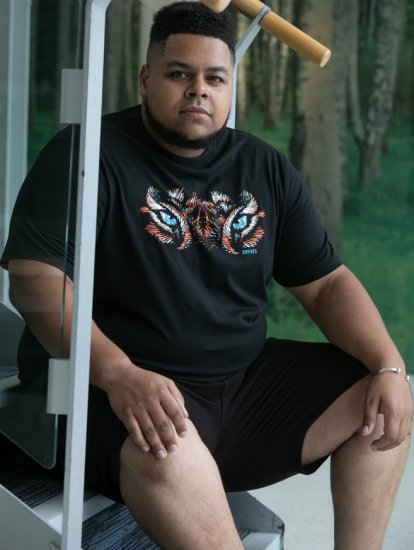 D555 Leamington Tiger Eyes Printed Crew Neck T-shirt Black - Marškinėliai - Marškinėliai - 2XL-14XL