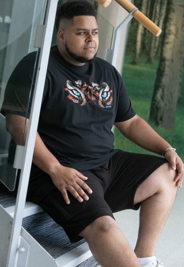 D555 Leamington Tiger Eyes Printed Crew Neck T-shirt Black - Marškinėliai - Marškinėliai - 2XL-14XL