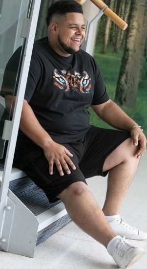 D555 Leamington Tiger Eyes Printed Crew Neck T-shirt Black - Marškinėliai - Marškinėliai - 2XL-14XL