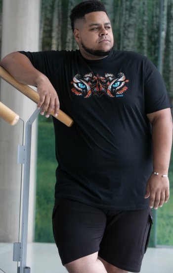 D555 Leamington Tiger Eyes Printed Crew Neck T-shirt Black - Marškinėliai - Marškinėliai - 2XL-14XL