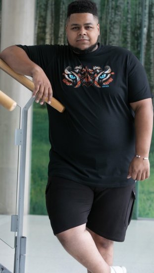 D555 Leamington Tiger Eyes Printed Crew Neck T-shirt Black - Marškinėliai - Marškinėliai - 2XL-14XL