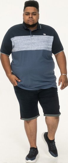 D555 Leeds Cut And Sew Polo With Jacquard Collar And Cuffs Navy - Polo marškinėliai - Polo marškinėliai - 2XL-8XL