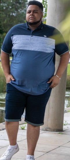 D555 Leeds Cut And Sew Polo With Jacquard Collar And Cuffs Navy - Polo marškinėliai - Polo marškinėliai - 2XL-8XL